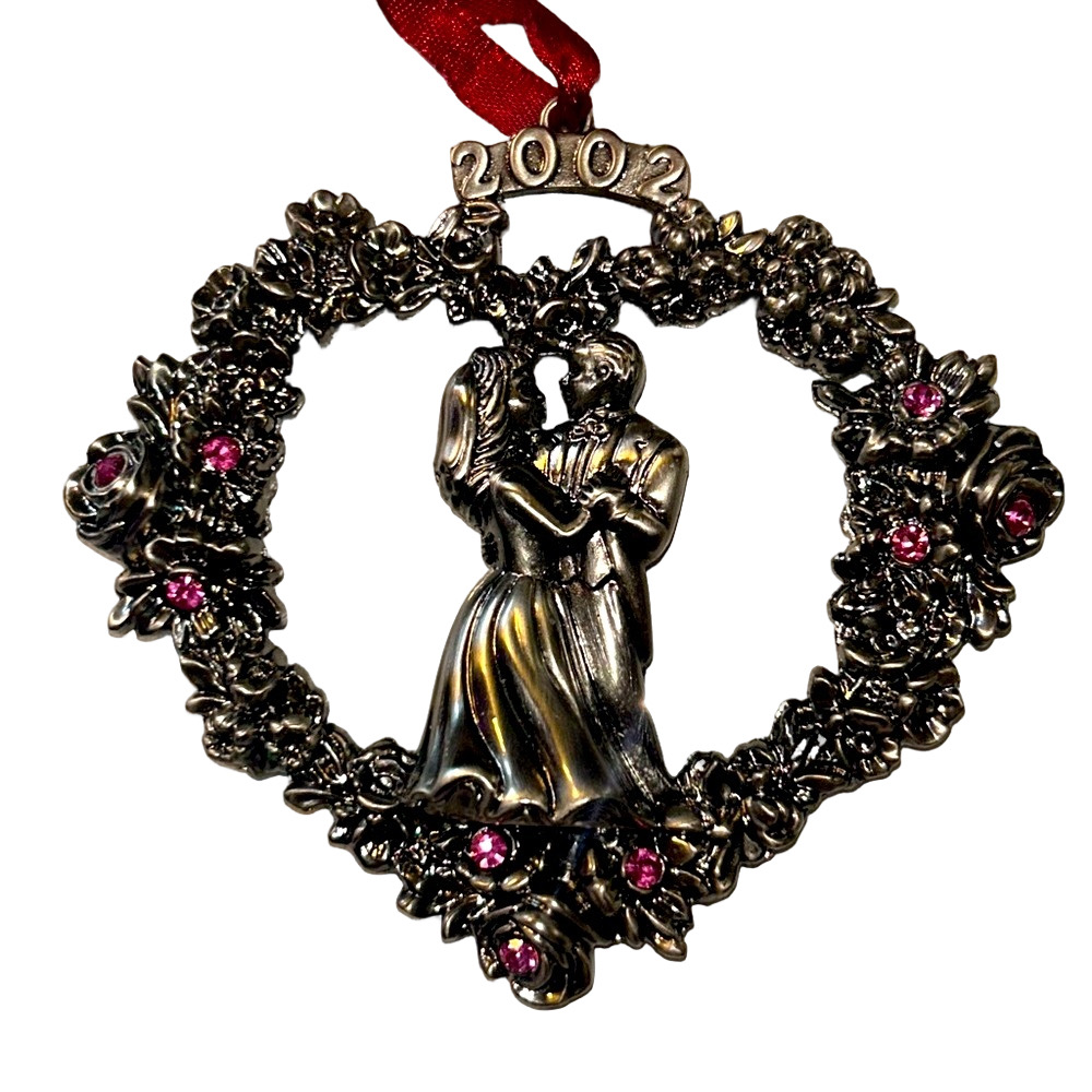 Vintage Lenox Silver Heart 2002 Pendant Anniversary Wedding Couple Red Roses